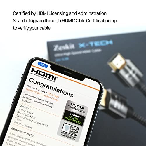 Zeskit X-Tech 48Gbps Ultra High Speed HDMI Cable 3ft, 8K60 4K120 144Hz eARC HDR HDCP 2.2 2.3 Compatible with Dolby Vision Apple TV 4K Roku Sony LG Samsung Xbox Series X RTX 3080 PS4 PS5 - size: 3 ft