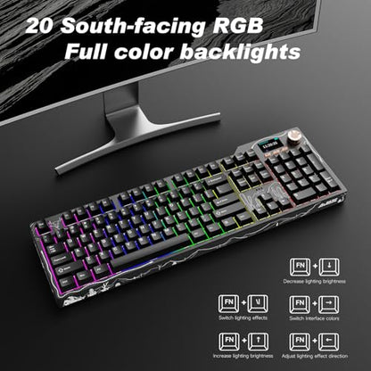 Ajazz AK35I V4 Full Size Wireless Mechanical Keyboard with 1.14" Color Screen & Knob, Tri-Mode Gasket Hot Swappable Gaming Keyboard, 10000mAh Battery, RGB, Black - color: V4 Black