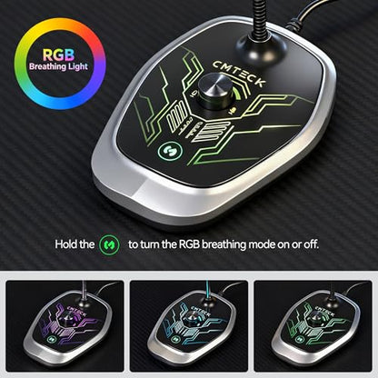 CMTECK USB Computer Microphone, RGB Light, Mute Function for PC/Laptop | Quick mute with LED, plug-and-play, noise-cancelling. Ideal for podcasting, YouTube, and streaming. Works with PS4/PS5/PC. - color: Dynamic RGB