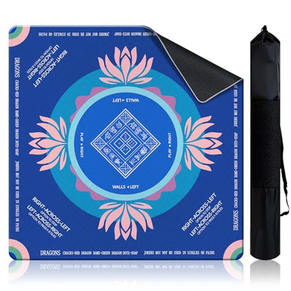 Mahjong Mat 2025 Upgraded No-Crease & No Odor Design, 32.3 Inch with Waterproof Velvet, Non-Slip PU Silicone, Lightweight for Noise Reduction, Includes Printed Rules for Tiles and Cards (Ocean-Blue) - color: Ocean-blue