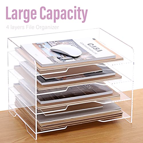 SANRUI Acrylic Paper Organizer Letter Tray for Desk, 4 Tier Enlarged File Sorter,Clear File Holder Desktop Shelf Document Storage for School Office Home - style: Enlarged 4 Tier File Tray Holder