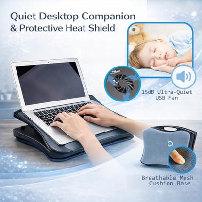 MAX SMART Laptop Lap Pad Laptop Stand with Attached Mouse Pad, Cushion and USB Cooling Fan, Non-Slip Heat Shield Tablet Computer Stand for Sturdy Work Station for Home, Office, Bed Sofa, Couch and Car