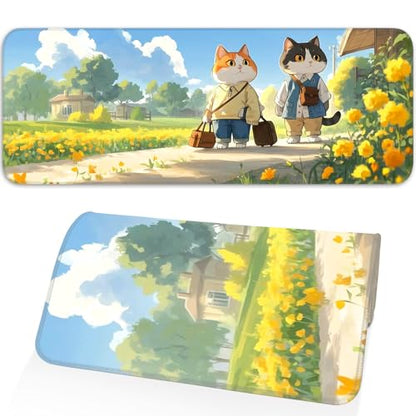 Cute Cat Mouse Pad, Non-Slip Rubber Gaming Mouse Pad with Seam Edge for Gaming, Office, Laptop, 31.5 x 11.8 Inch, Anime Cat Desk Mat - color: Cute Cat