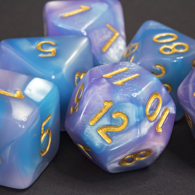 Sage’s Portal Stones DND Dice Set Acrylic Opaque 7-PC Polyhedral DND Dice Set for Dungeons and Dragons D&D Sage’s Cantrips RPG Tabletop TTRPG (Purple/Blue) - color: Purple/Blue