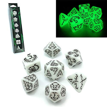 BESCON Dark Elves Glowing Dice Set (7 piece), Oversized Glow in Dark Carved Role Playing Games RPG Dice Set - color: Dark Elves