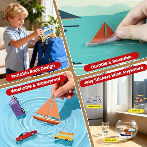 Cars Reusable Sticker Book for Toddlers, DIY Make-a-face Jelly Fun 3D Stickers, Washable Puffy Stickers for Kids Toys, Airplane Road Trip Travel Activities Essentials for Kids 3 4 5 Years - style: Car