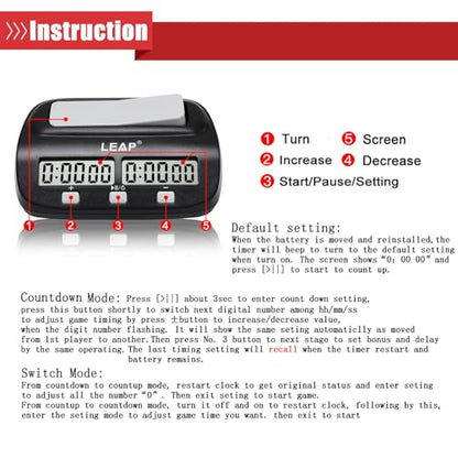 LEAP Chess Clock Digital Chess Timer Professional for Board Games Players Count Up/Down Timer with Alarm Function Black (Official Store)