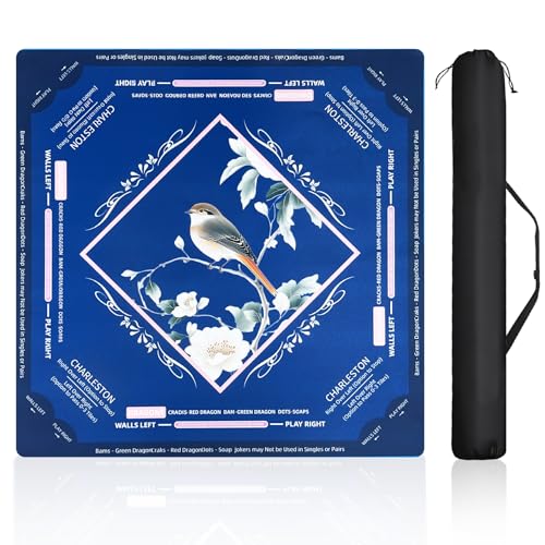 Mahjong Mat for Table 31.5"x31.5" Non Slip Noise Reduction Mahjong Table Mat with Carry Storage Bag for Playing Board Game Domiones Blackjack Poker Card (Prussian Blue) - color: Prussian Blue