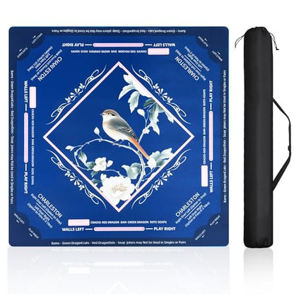 Mahjong Mat for Table 31.5"x31.5" Non Slip Noise Reduction Mahjong Table Mat with Carry Storage Bag for Playing Board Game Domiones Blackjack Poker Card (Prussian Blue) - color: Prussian Blue