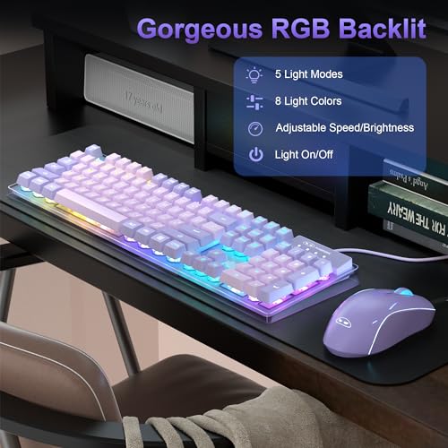 Gaming Keyboard and Mouse Combo, K1 RGB LED Backlit Wired Keyboard with 104 Key Computer PC Gaming Keyboard for PC/Laptop (Purple) - color: K1 violet