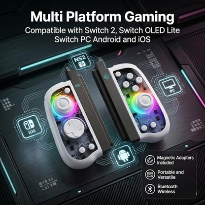 GLITCHEL Hall Effect Controller Compatible with Switch OLED Lite and Switch 2 with Magnetic Charging Adapters Included Wireless RGB Gamepad with Programmable Back Buttons Turbo Motion Control