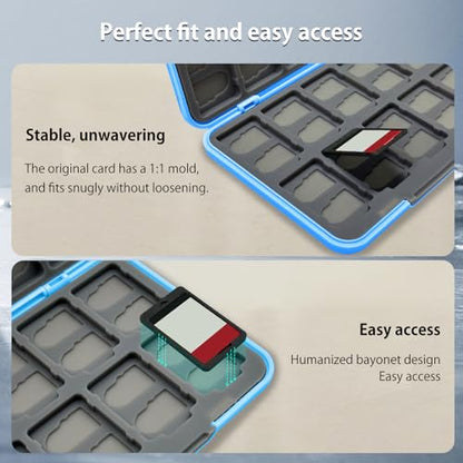 ONETIAOLONG Switch Game Case Holder for Switch 2 & OLED & Lite with 24 Cartridge Slots and 48 Micro SD Card Storage with Magnetic Closure,Protective Hard Shell and Soft Lining for Easy carrying - color: Sky Blue, style: 24-slots