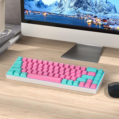 65 Percent Gaming Keyboard Mechanical with Linear Red Switch, 65% Wired Ultra-Compact Mini Pink Keyboard LED with PBT Keycaps for Ps4/Ps5/Xbox(68 Miami) - color: 68 Miami/Red Swicth