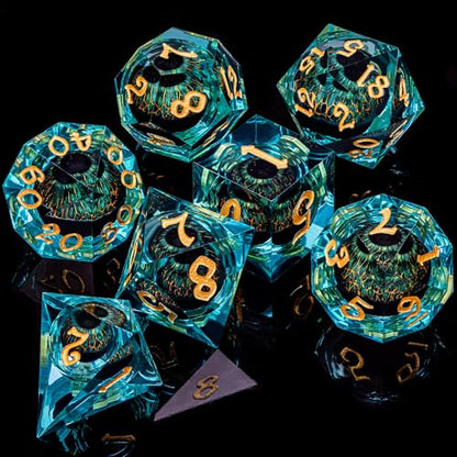 ARUOHHA DND Resin Dice Dragon Eye Dice Liquid Core Red Sharp Edged Dice Set with Gift Box, Polyhedral D and D Dice Set Role Playing Game D20 D12 D10 D8 D6 D4 - color: Yy06-blue