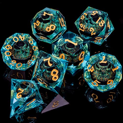ARUOHHA DND Resin Dice Dragon Eye Dice Liquid Core Red Sharp Edged Dice Set with Gift Box, Polyhedral D and D Dice Set Role Playing Game D20 D12 D10 D8 D6 D4 - color: Yy06-blue