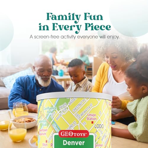 Geotoys Denver Mini City Puzzle - 100 Piece Puzzles for Kids and Adults in Portable Can, 13" x 10" Educational Travel Puzzle for Ages 7 and Up - Mini Puzzles to Learn & Explore Geography - style: Denver