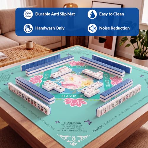 Mahjong Mat - 31.5" x 31.5" Anti-Wrinkle Mahjong Mat for Table, Anti Slip Noise Reduction Gaming Mat with Carrying Bag, for Mahjong/Board Games/Poker/Dominoes/Card Games (Green) - color: Green