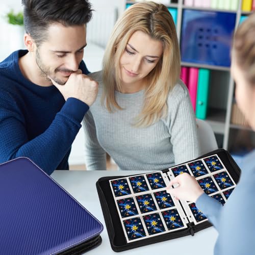 720 Pockets Round Ring Trading Card Binder, 9-Pocket Clear Zipper Card Album with Wrist Strap, Holds 720 Standard TCG Cards Compatible with Sports Baseball Football Game Cards (Dark Blue) - color: 9 Pocket 720 Carton Blue