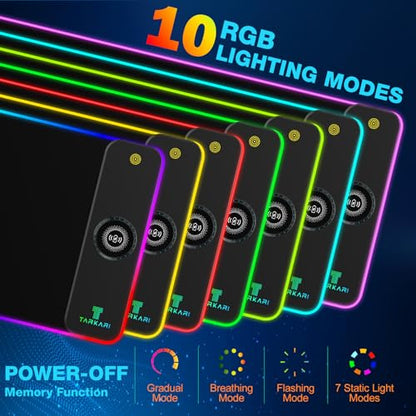 TARKARI Magnetic Wireless Charging RGB Mouse Pad, Large Gaming Desk Mat, 31.5"x11.8" Waterproof Mousepad, Ultra-Smooth Surface, Non-Slip Rubber Base, Desk Pad for Keyboard Laptop - color: Right-Side Wireless Charging Black