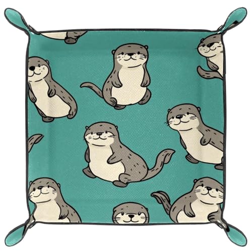 Dice Trays Otter Holder Storage Box for Dice Games Like RPG DND, Leather Dice Holder Portable Folding Rolling Dice Tray, 16x16cm - color: Multi 3