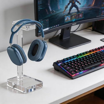 Clear Acrylic Headphone Stand for Desk, Solid One-Piece Headset Holder, Stable Non-Slip Base, Universal Headphone Hanger for Gaming Setup, Office Desk & Home Organization - color: Clear