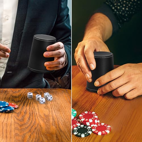 5X Dice Cup Set, PU Leather Dice Shaker Cups with 30 Dices for Bar Party Yahtzee Farkle Dice Games, Coffee (5, Black) | PU leather dice set with 5 felt-lined cups, 25 dice and storage case for Liar’s Dice, craps, backgammon and party games - color: Black