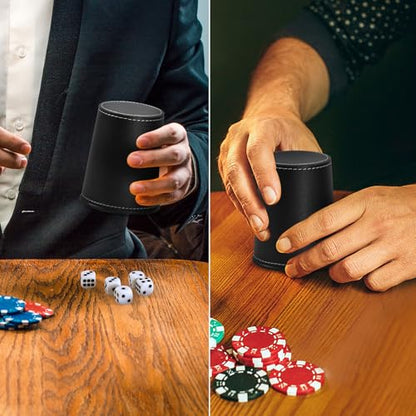5X Dice Cup Set, PU Leather Dice Shaker Cups with 30 Dices for Bar Party Yahtzee Farkle Dice Games, Coffee (5, Black) | PU leather dice set with 5 felt-lined cups, 25 dice and storage case for Liar’s Dice, craps, backgammon and party games - color: Black