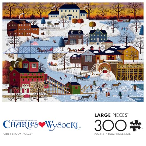 Buffalo Games - Charles Wysocki - Cider Brook Farm - 300 Large Piece Puzzle | Art by Charles Wysocki, Made in USA, Easy-Grip Pieces, Recycled Board, Size: 22 x 15 in, With Poster, Frameable Art, Giftable