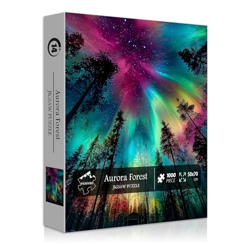 Impossible Puzzles for Adults 1000 Pieces, PICKFORU Forest Aurora Jigsaw Puzzle, Nature Scenery Colorful Puzzles Plant Scenic Challenge - style: Forest Aurora Puzzle