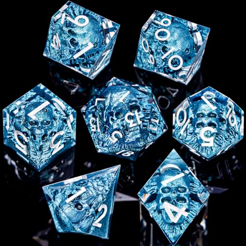 DND Skull Dice Set 7PCS Necromancer Polyhedral Dice for Dungeons Dragons RPG Role Playing Game, Resin Sharp Edged D and D Dice with Gift Box D6 D8 D10 D12 D20 (Navy Blue) - color: Navy Blue&silver