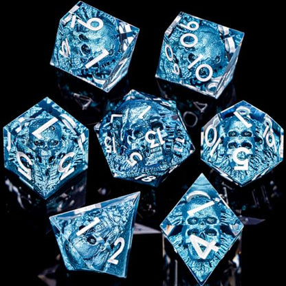DND Skull Dice Set 7PCS Necromancer Polyhedral Dice for Dungeons Dragons RPG Role Playing Game, Resin Sharp Edged D and D Dice with Gift Box D6 D8 D10 D12 D20 (Navy Blue) - color: Navy Blue&silver