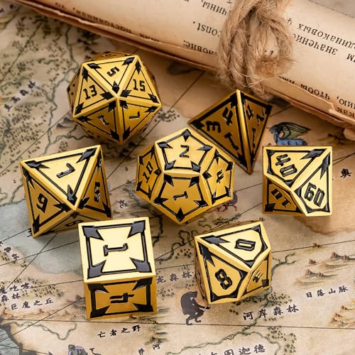 UDIXI Metal Dice Set D&D RPG DND Dice Set for Role Playing Games (Gold) | 7-Pieces, Lozenge Pattern, Zinc Alloy Material, Gorgeous Gift Case, DM Gift, for Dungeons and Dragons Role Playing Games - color: Gold