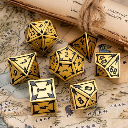 UDIXI Metal Dice Set D&D RPG DND Dice Set for Role Playing Games (Gold) | 7-Pieces, Lozenge Pattern, Zinc Alloy Material, Gorgeous Gift Case, DM Gift, for Dungeons and Dragons Role Playing Games - color: Gold