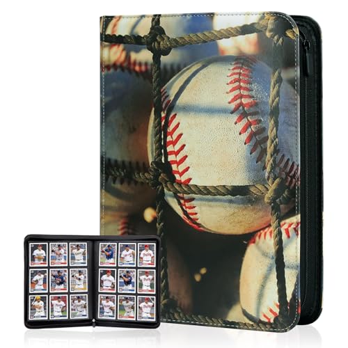 Baseball Card Binder 468 Double Sided Pockets for Your Topps Gems, Waterproof PU Leather with Zipper,Mint Condition Protection for The Moments You,Gift for True Collectors and Fans - style: Baseball