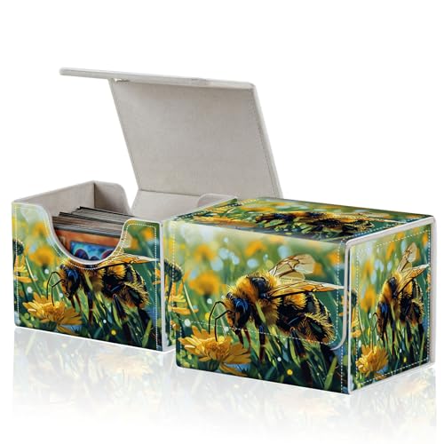 for MTG Commander Deck Box,Card Deck Box for Trading Yugioh MTG,Fits 100 Double Sleeved Cards,PU Leather Strong Magnet Case for Magic Commander TCG CCG,Cute Bee Grass - color: Cute Bee Grass