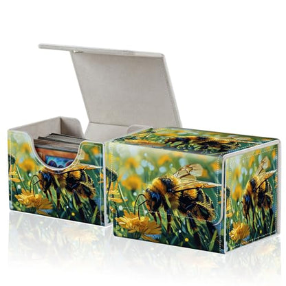 for MTG Commander Deck Box,Card Deck Box for Trading Yugioh MTG,Fits 100 Double Sleeved Cards,PU Leather Strong Magnet Case for Magic Commander TCG CCG,Cute Bee Grass - color: Cute Bee Grass