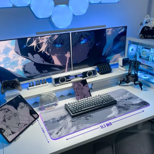JMIYAV White RGB Gaming Mouse Pad 31.5x12 Inch PC XL Large Extended Glowing Led Light Up Desk Pad Non-Slip Rubber Base Computer Cute Mousepad Mat Desk Accessories Gaming Setup 93-801 - color: Icebound Range