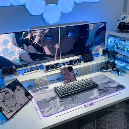 JMIYAV White RGB Gaming Mouse Pad 31.5x12 Inch PC XL Large Extended Glowing Led Light Up Desk Pad Non-Slip Rubber Base Computer Cute Mousepad Mat Desk Accessories Gaming Setup 93-801 - color: Icebound Range