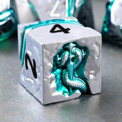 Metal DND Dice Set for Dungeons and Dragons, Serpent Engraved Polyhedral RPG Dice, Heavy Weighted D&D Dice with Gift Case for Pathfinder MTG Role Playing Games - color: Silver Black