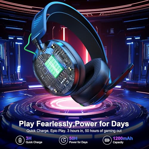 Vakedy Wireless Gaming Headset with Mic for PS5, PS4, PC, Switch, Mac, 2.4GHz & BT Gaming Headphones, 50H Battery, 24ms Low Latency for Fortnite & Call of Duty/FPS Gamers, RGB Lights, Black | 2.4GHz & BT Gaming Headphones, 50H Battery and Noise Canceling