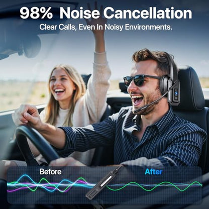 Trucker Bluetooth Headset with Mic, Wireless Headset for Work with Mute Button, 60H Battery, Over Ear Bluetooth Headset for Truck Driver, Office, Laptop, Cell Phone, Black