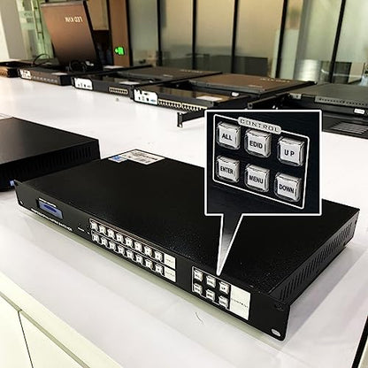 8x8 HDMI Matrix 4K@30Hz w/Web GUI (Built-in US ADI Chip), 1U Rackmount AV Switcher, RS232+LAN Ports, 6 Control Modes, Hot Swappable, Power Off Memory, 16 Preset Scenes, EDID HDCP Compatible - size: 8 in 8 out with WEB