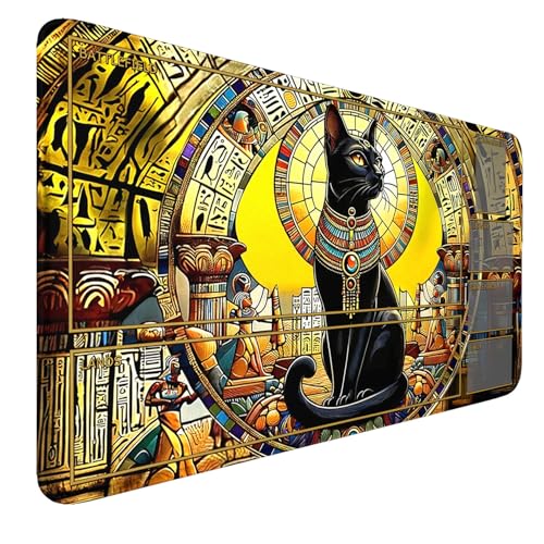 MTG MATS, 24" x 14" Cat TCG DND Playmats Stitched Edges for Trading Card Smooth Rubber Surface Anti-Slip Mouse Pad with Storage Bag Thickened 3mm for Magic Playmat Gaming Mat - color: Black Cat, size: Playmat With Zones