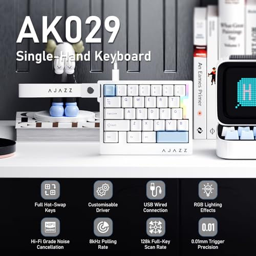 AJAZZ AK029 Magnetic Switch One Handed Gaming Keyboard, Hall Effect Rapid Trigger Mechanical Keypad with SOCD & DKS, 8KHz Polling Rate, 29 Keys Mini Ergonomic Gaming Keyboard for FPS Gamers, PC - color: White Blue