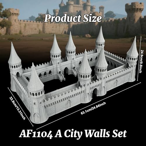 AUSPDICE TTRPG Scenery Modular Fortress, 25mm Dungeon Walls, Defense Towers | Unpainted City Walls, Defense Towers, Gates and Stairs for Dungeon Masters, Wargames and Fantasy RPG Campaigns, AF1104 A - color: Af1104 a City Walls Set