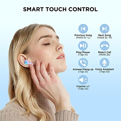HTC True Wireless Earbuds 1 Bluetooth 5.3 Earphones, in-Ear Headphone ENC Noise Cancellation with Transparent Charging Case, 32-Hour Playtime/Built-in Mic/Touch Control -Crystal Purple - color: Purple
