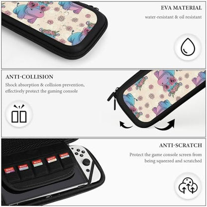 PPIKTC Portable Game Protection Case Compatible with Nintendo Switch, Hard Shell Shockproof Carrying Case, Heart Glasses Hippo Game Bag - color: Design (331)