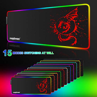 RGB Gaming Mouse Pad Anime Dragon Mousepad Mat LED with 15 Lighting Modes for Computer 31.5 X 12 Inch (Red) - color: LED-Red