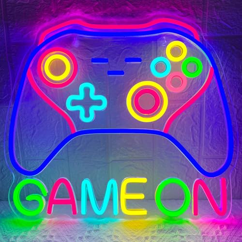 Gamer Neon Sign 14.5'' x 13'' Big Dimmable Game On Neon Light Colorful Game Controller Light Up Sign USB-Powered Gamepad Gaming LED Sign for Teens Boys Bedroom Men Caves Kids Home Party Wall Decor - color: Game Controller B