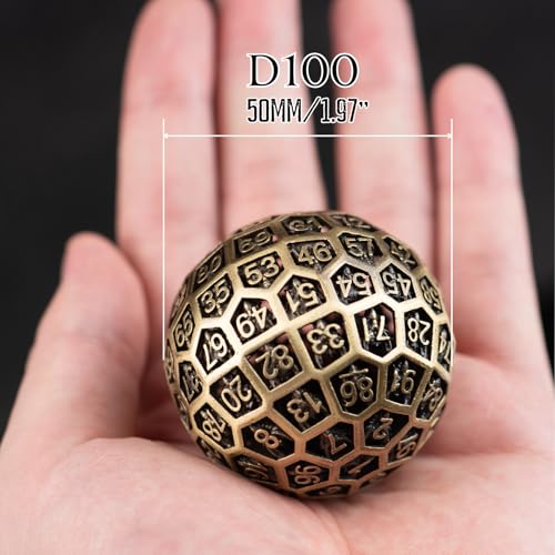 Enchanted Hollow Metal D100 Dice - 50mm DND Dice for d&d RPG & Tabletop Games for Gamers Dm with a Leather Bag (Bronze) - color: D100 Bronze